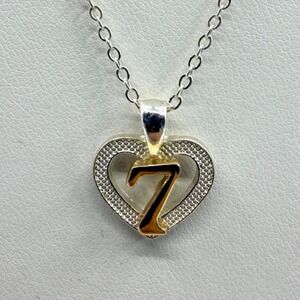 Silver Tone Heart Number 7 Pendant Necklace Lucky Charm Gift For Her Trendy
